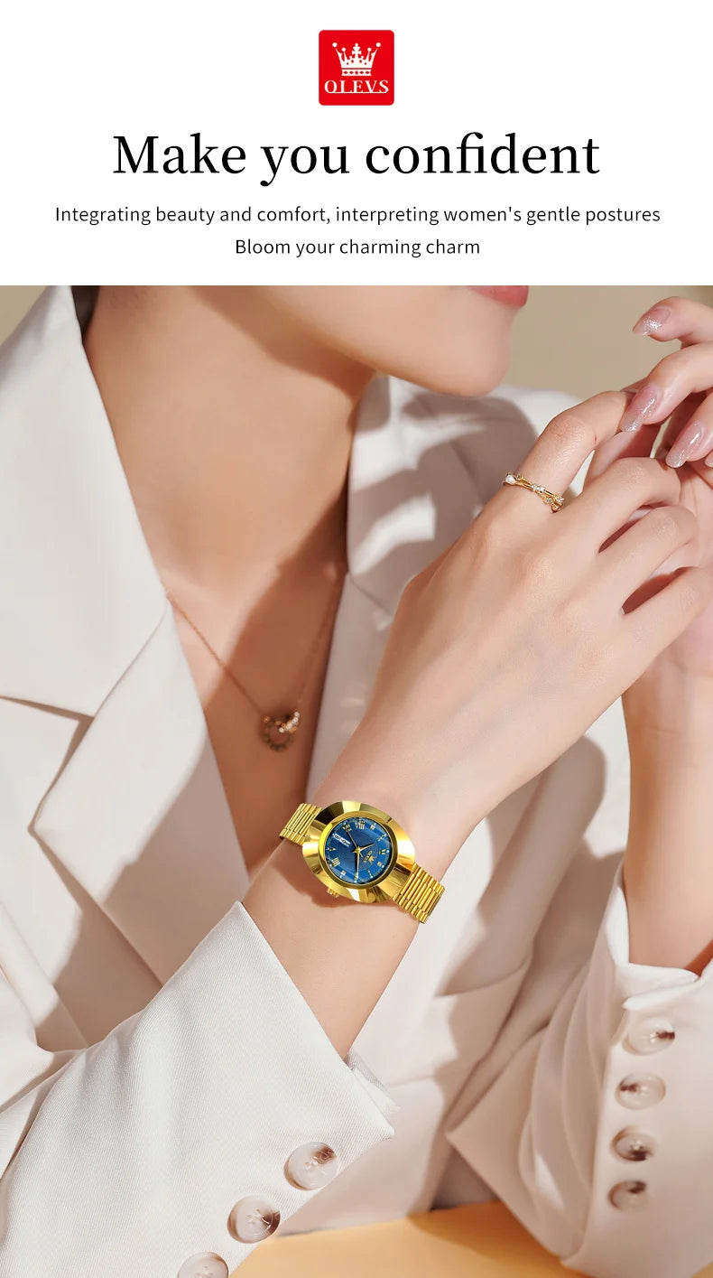 Golden Quartz Watch for Women Fashion Elegant Tungsten