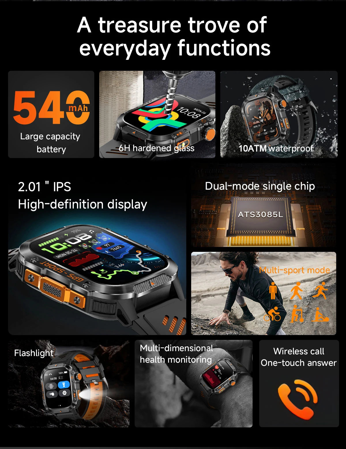 New Military Grade Outdoor GPS Smart Watches Men Compass