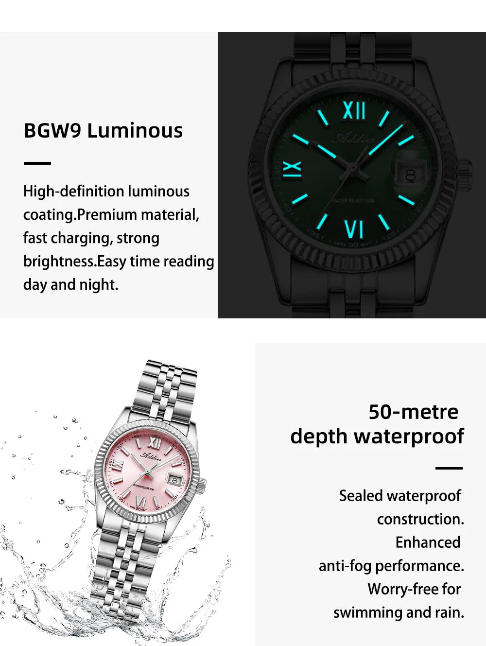 Addies New Ladies Quartz Watch 28mm Sapphire Mirror Watches