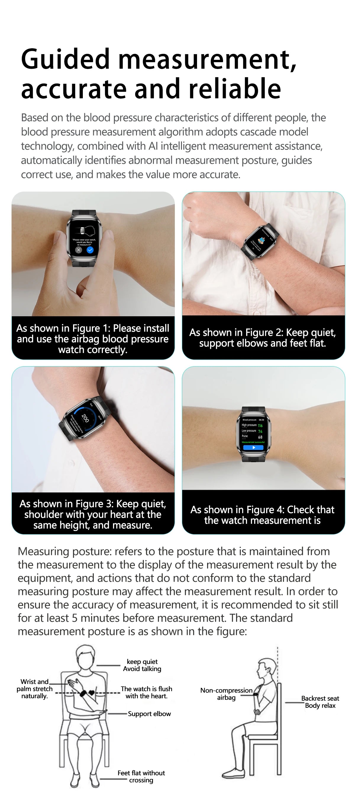 New Airbag Smart Watch Men AI Diagnosis Accurate Blood Pressure