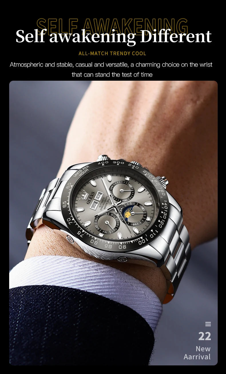 Luxury Mens Watch Chronograph Automatic Mechanical Wristwatch