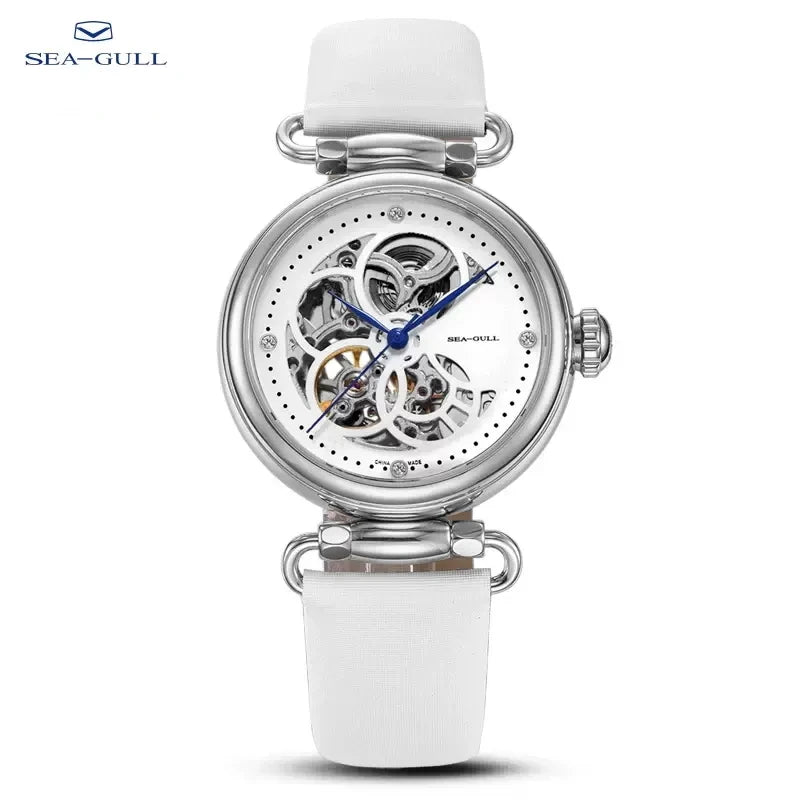 Fashion Women's Watch Leather Strap Waterproof Skeleton Automatic