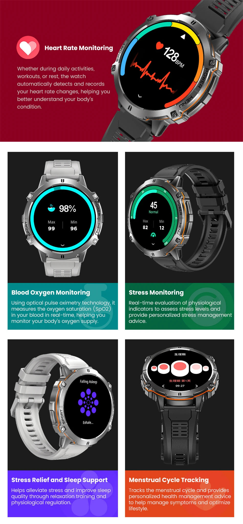 T-Rex 3 Military Grade 1000mAh Battery Smart Watch Sports
