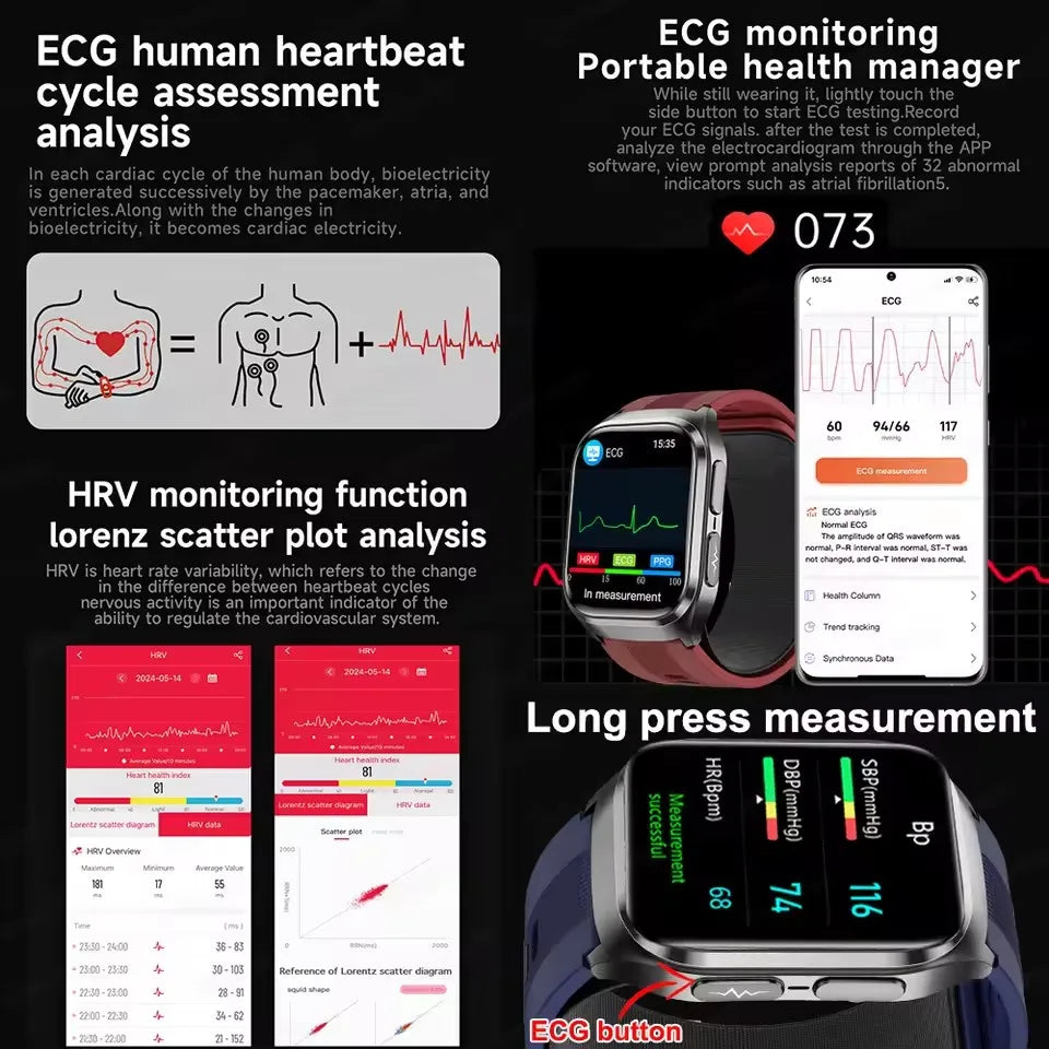 New Airbag Smart Watch Men AI Diagnosis Accurate Blood Pressure