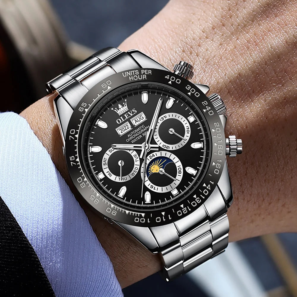 Luxury Mens Watch Chronograph Automatic Mechanical Wristwatch