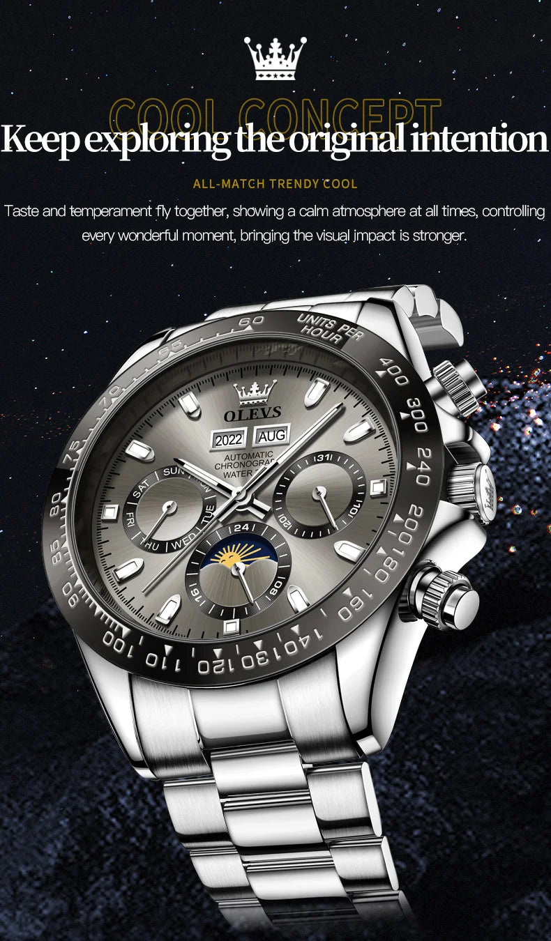 Luxury Mens Watch Chronograph Automatic Mechanical Wristwatch