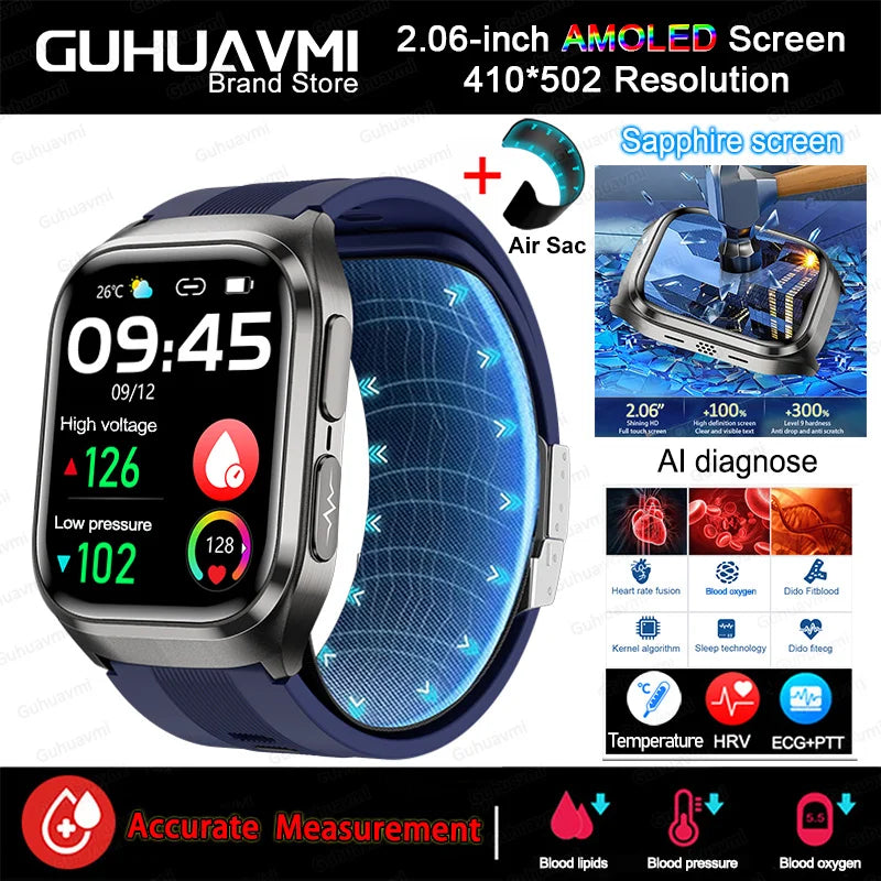 New Airbag Smart Watch Men AI Diagnosis Accurate Blood Pressure