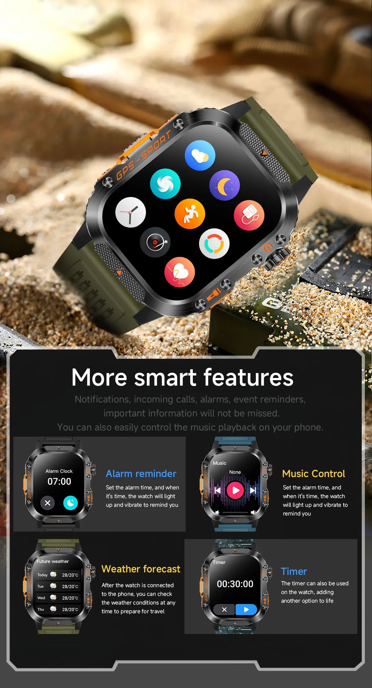 New Military Grade Outdoor GPS Smart Watches Men Compass