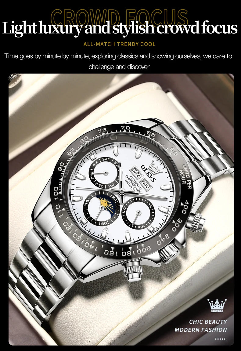 Luxury Mens Watch Chronograph Automatic Mechanical Wristwatch