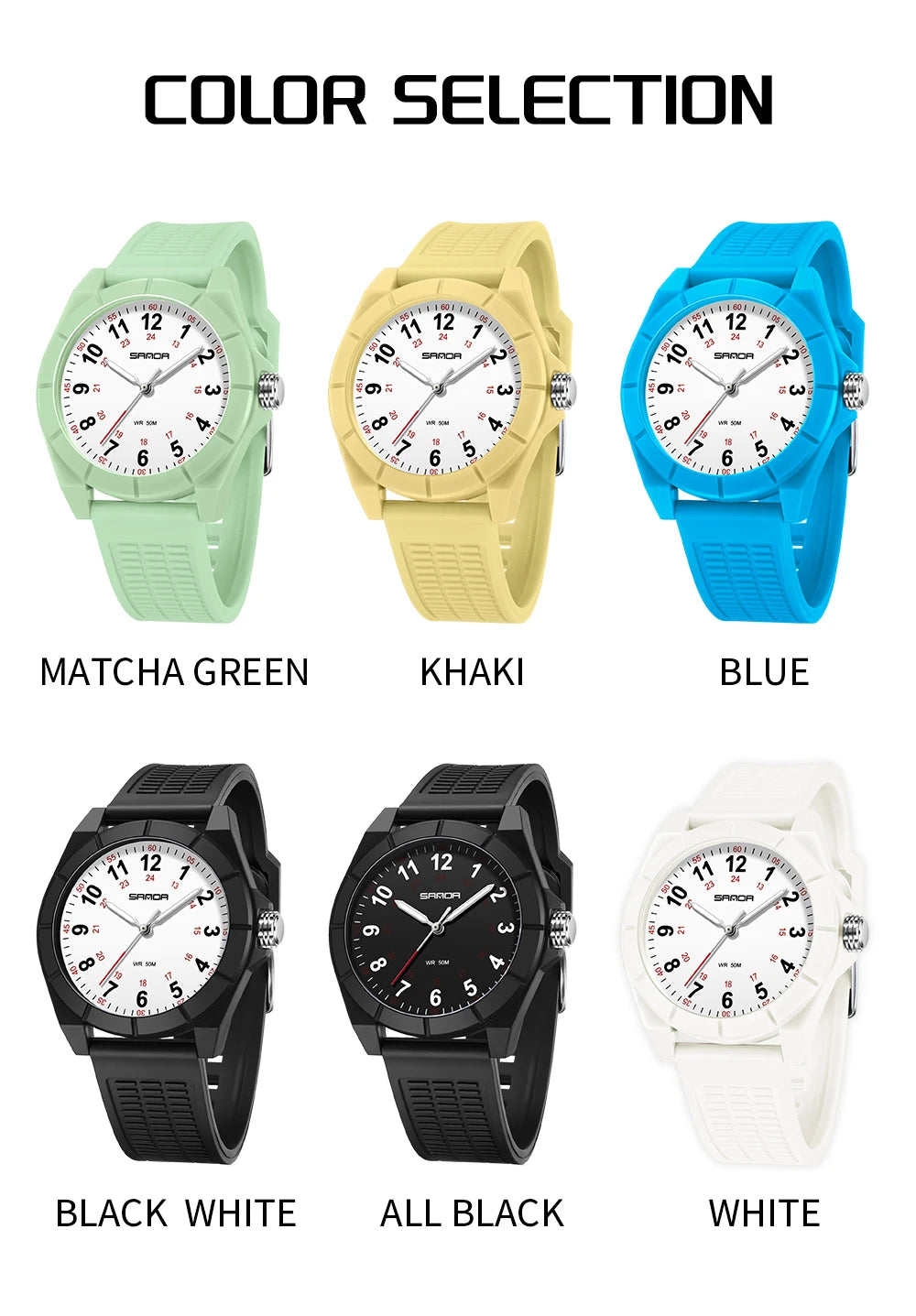 Fashion SANDA 6232 Simple Design Soft Children's Quartz Watch