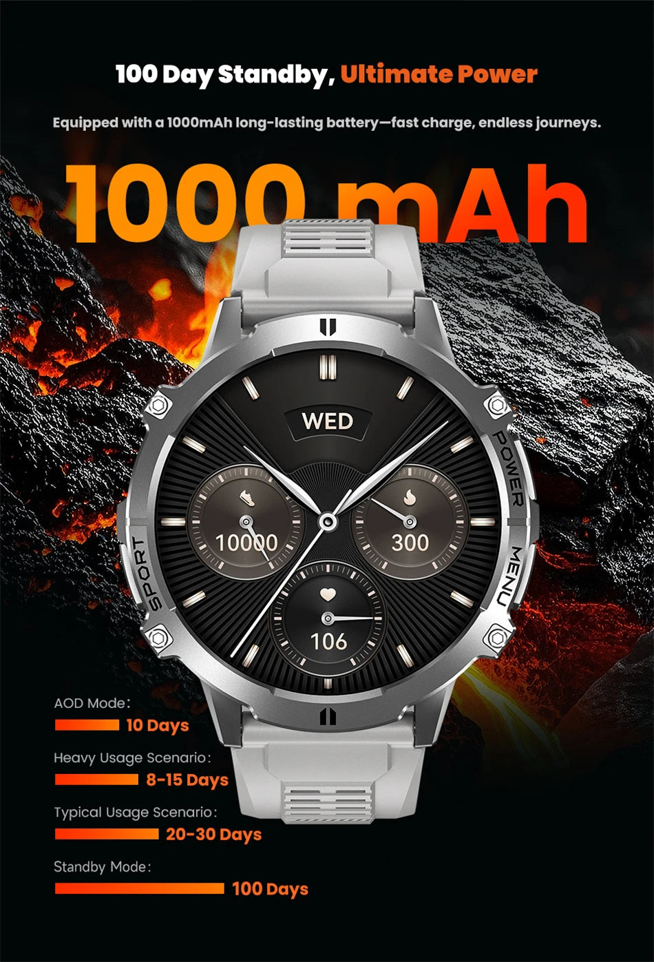 T-Rex 3 Military Grade 1000mAh Battery Smart Watch Sports