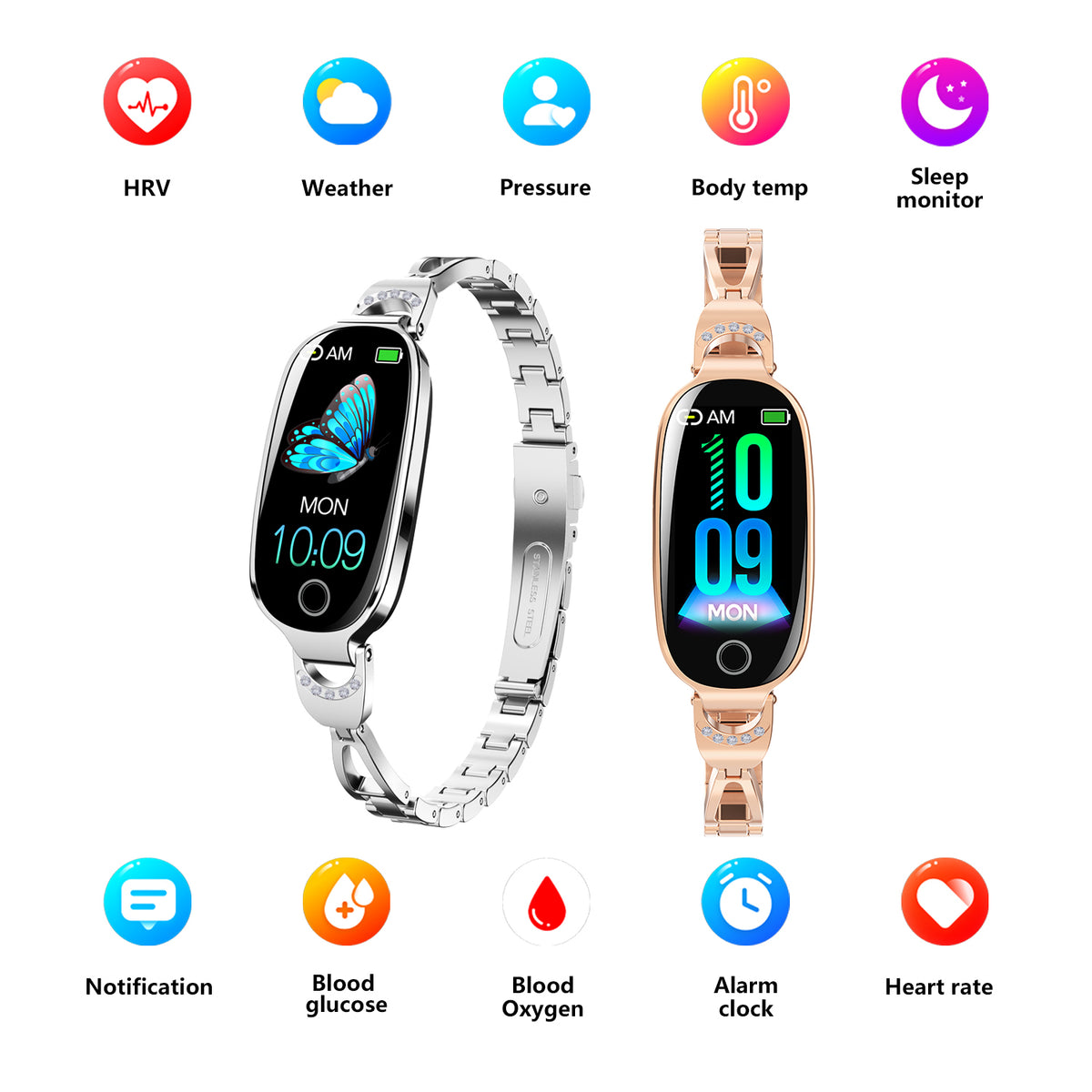 Gold Smartwatch For Women Compatible Blood Pressure