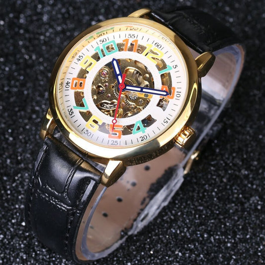 Men's Fashion Skeleton Automatic Belt Mechanical Watch