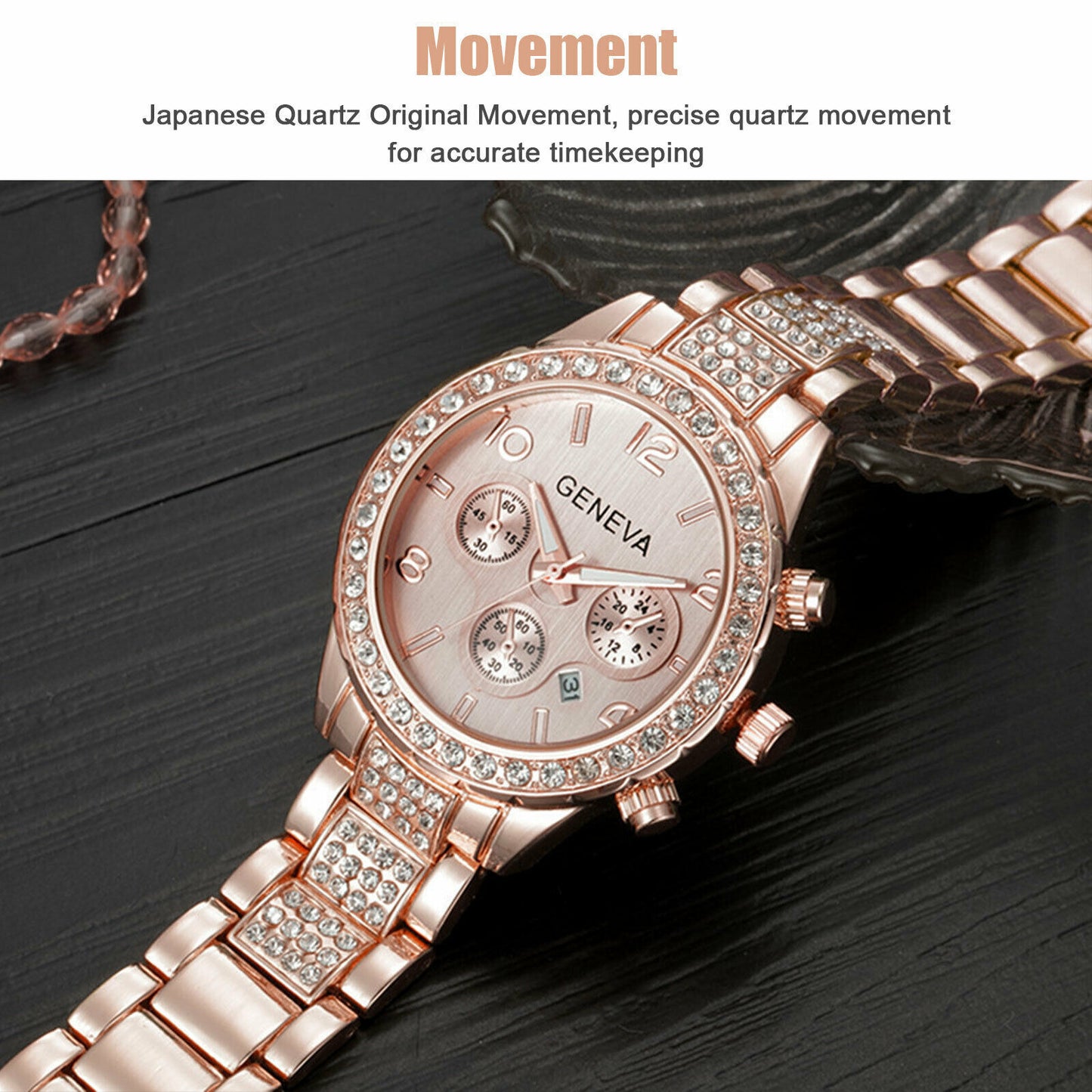 Women Classic Stainless Steel Crystal Quartz Round Analog Wrist Watch For Women