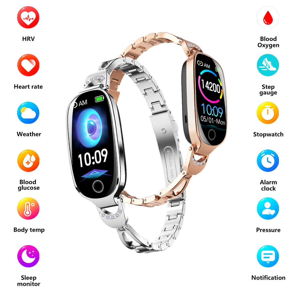 Gold Smartwatch For Women Compatible Blood Pressure