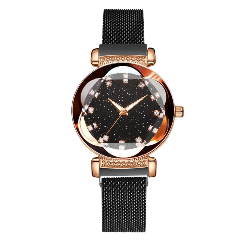 Diamond Starry Sky Digital Luminous Milan Mesh Belt Ladies Watch