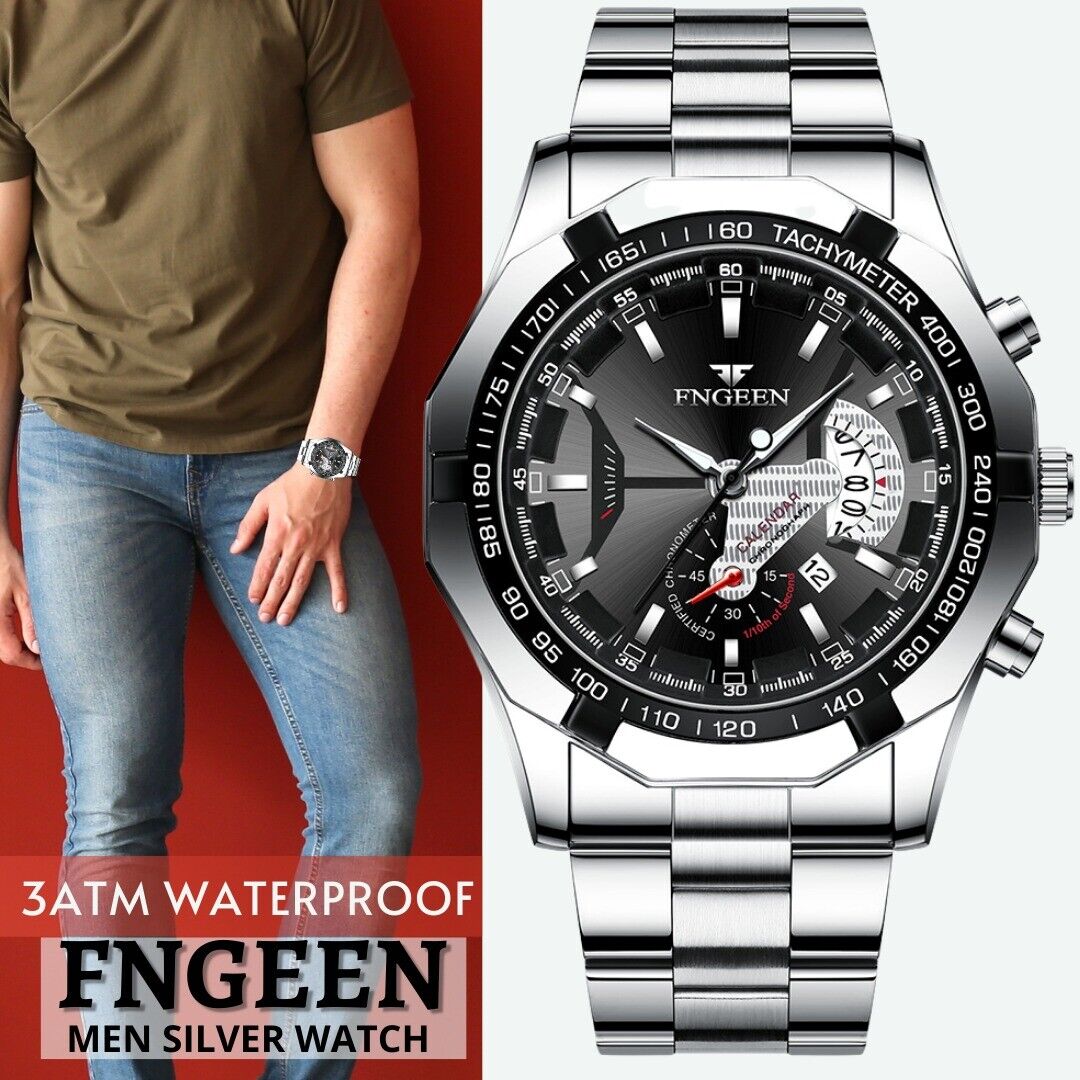 Waterproof Men's Stainless Steel Quartz Analog Wrist Watch Date Business Gift