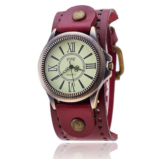 Genuine Leather Retro Roman Literal Watch