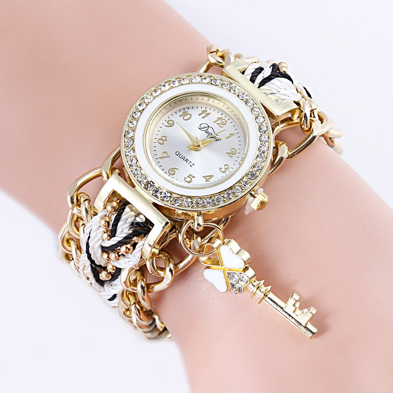 Watch Braided Rope Ladies PU Bracelet Watch Ladies Watch