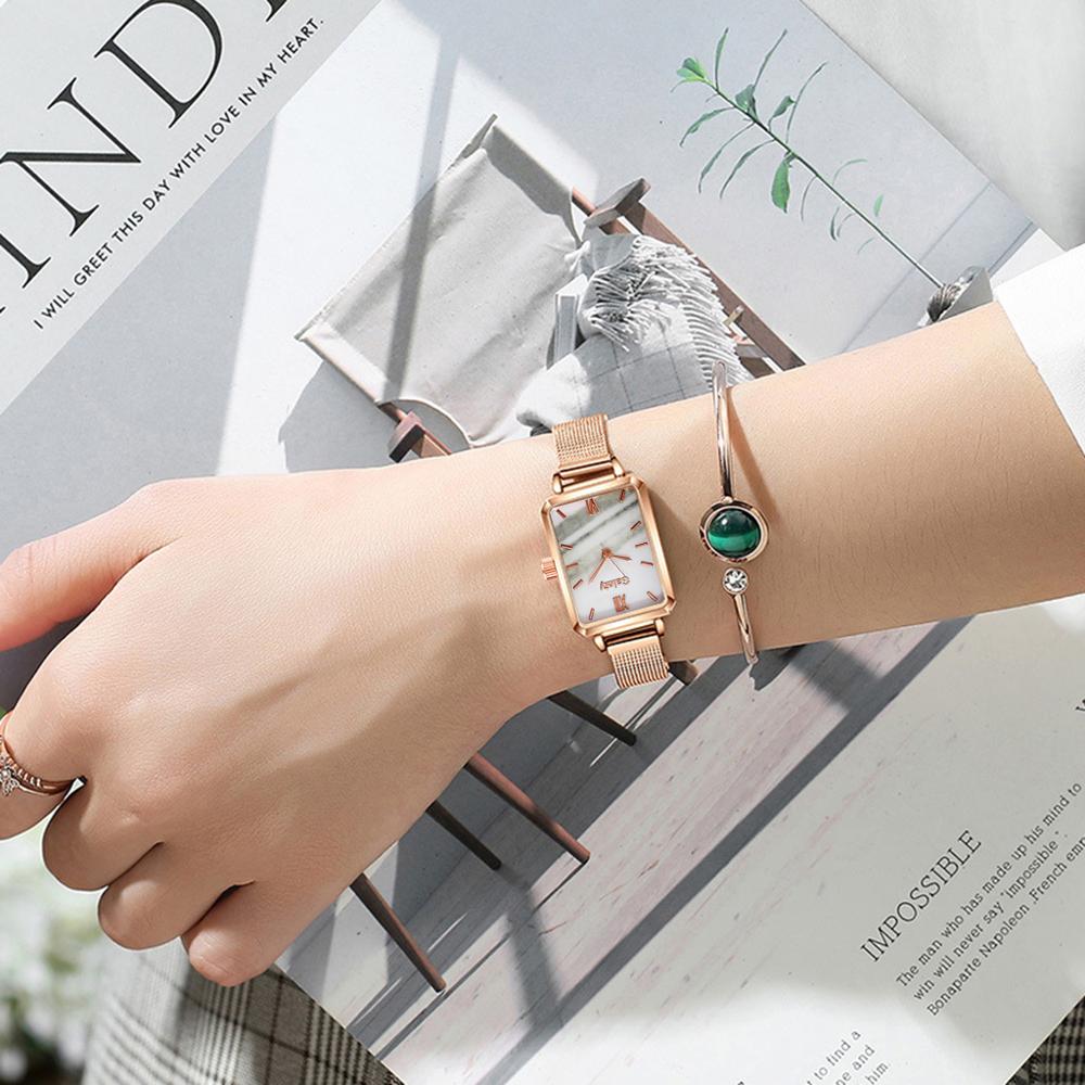 Women Watches Fashion Square Ladies Quartz Watch Bracelet Set