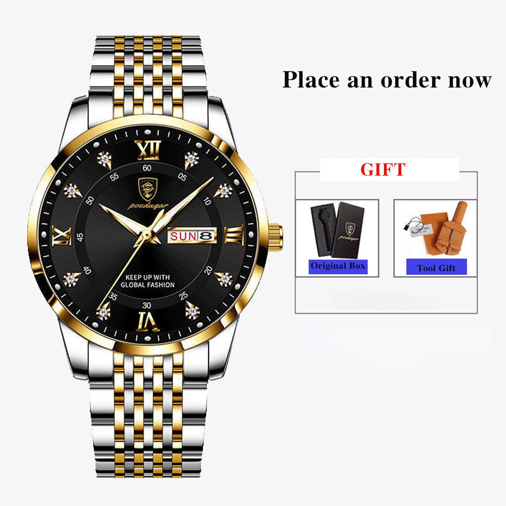 Men Watch Stainless Steel Top Quality Luxury Push Button