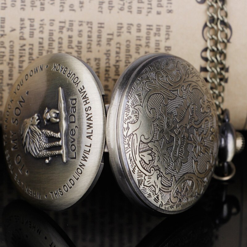 Lettering To My Son Lion Love Dad Quartz Pocket Watch Dad