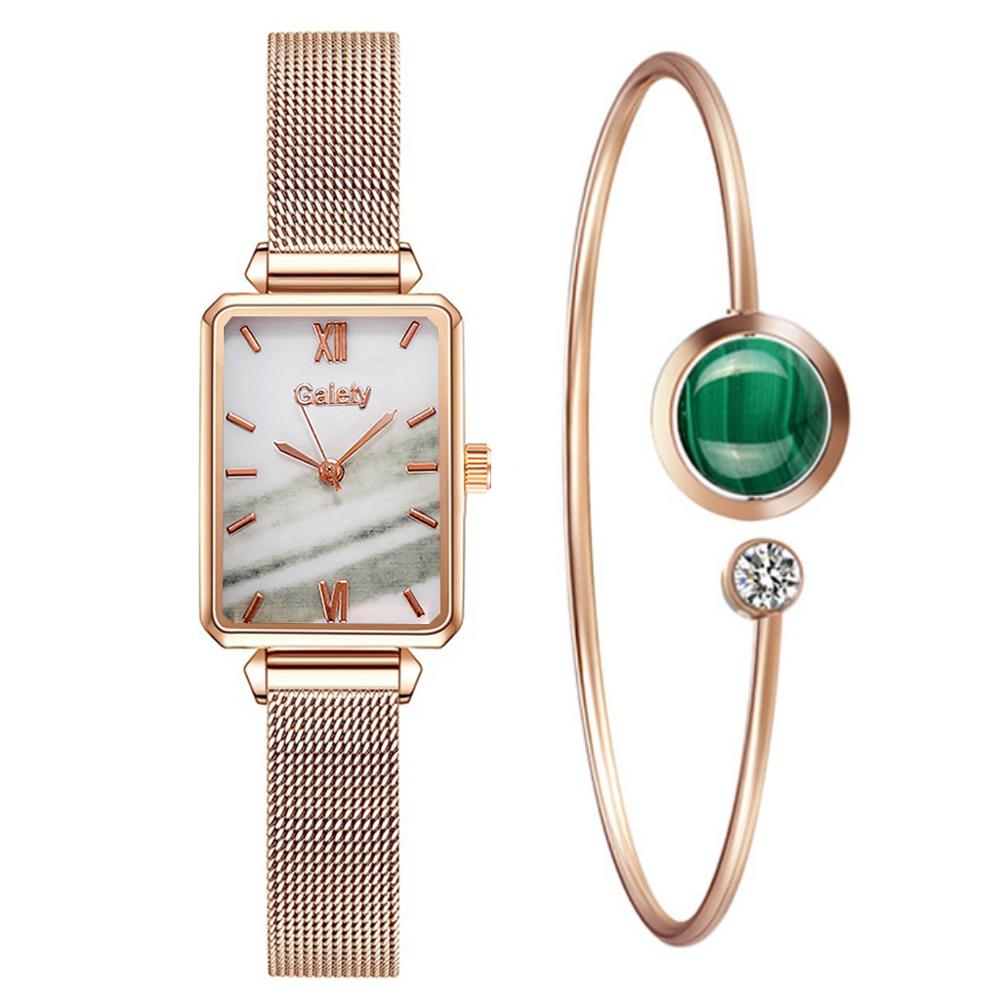 Women Watches Fashion Square Ladies Quartz Watch Bracelet Set