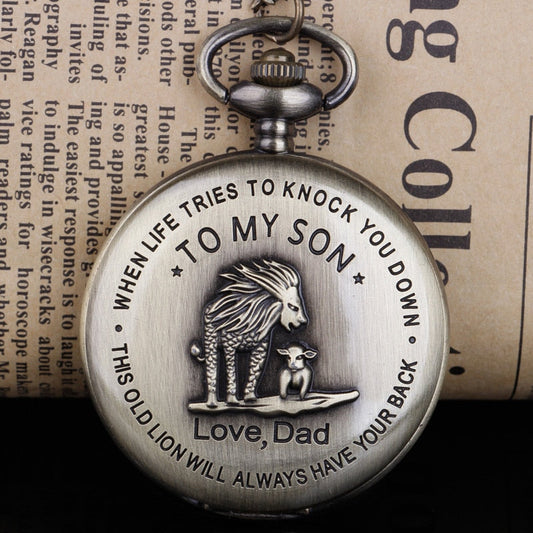 Lettering To My Son Lion Love Dad Quartz Pocket Watch Dad